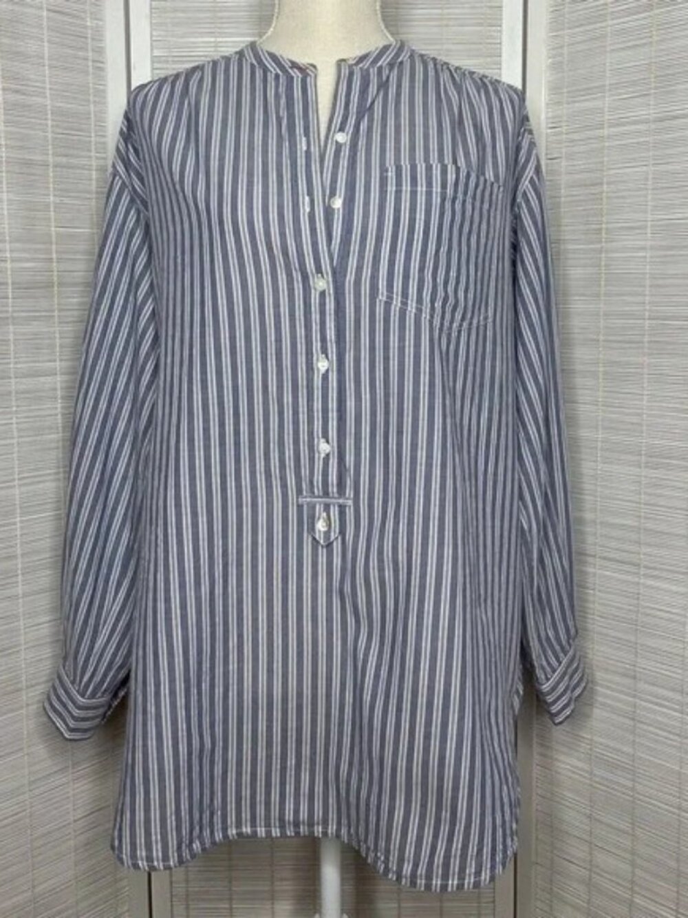 Sundance Cotton Striped Contrast Stitch Long Sleeve Tunic Blue White M